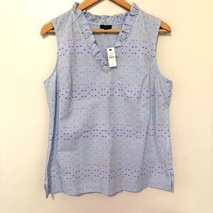 Talbots Women’s Ruffle Nexk Sleeveless Shell Casual Cotton NWT